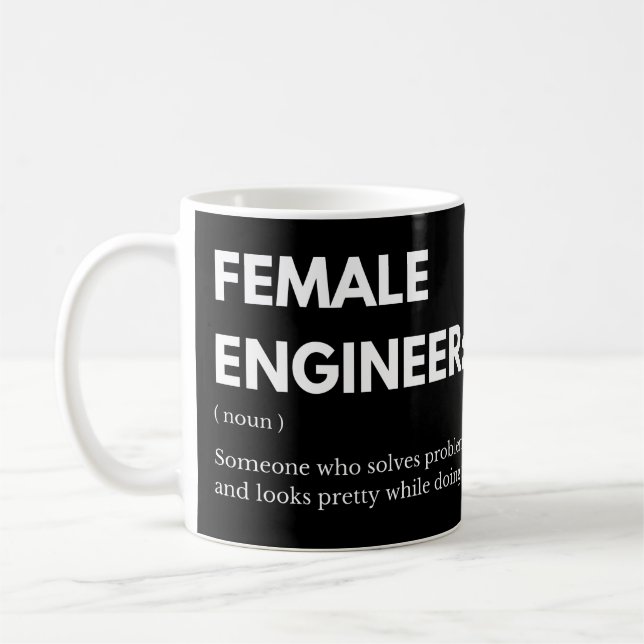 Kvinnlig ingenjör som löser problem roligt kaffemugg (Vänster)