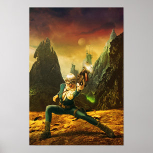 Kvinnlig kämpe Sci-Fi på det konstiga planet Poster