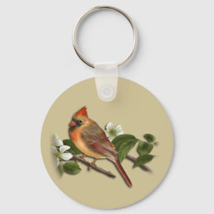 Kvinnlig kardinal på Dogwood Keychain Nyckelring