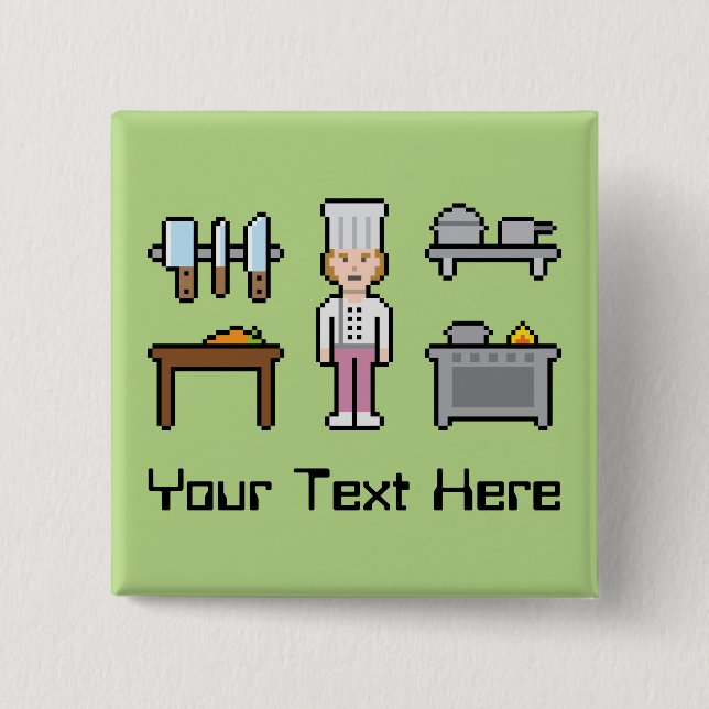 Kvinnlig kock för beställnings- PIXEL Knapp (Framsida)