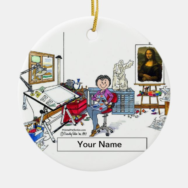 Kvinnlig konstnär julgransprydnad keramik (Framsidan)
