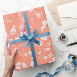 Kvinnlig korallblomning vit blommig mönster presentpapper