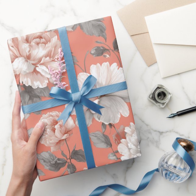 Kvinnlig korallblomning vit blommig mönster presentpapper (Gifting)