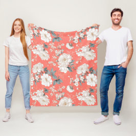 Kvinnlig korallblomning vit blommönster fleecefilt