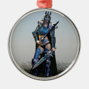 Kvinnlig krigare julgransprydnad metall