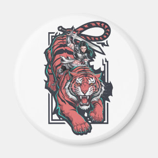 Kvinnlig krigare kastar en gigantisk tiger magnet