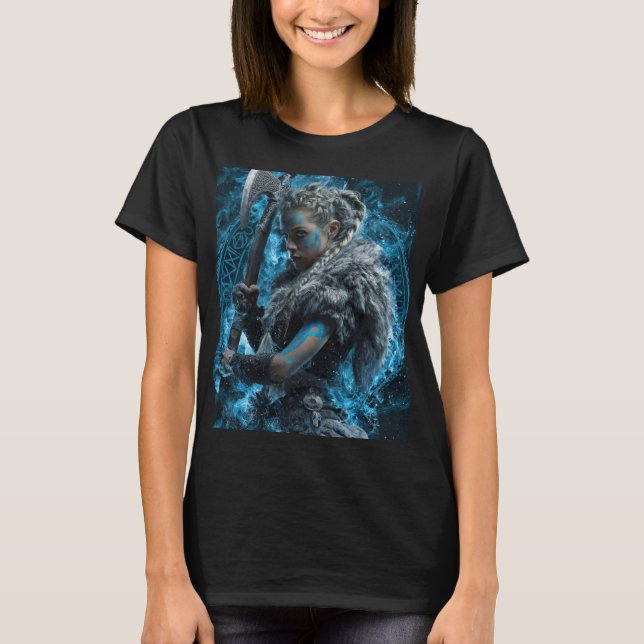 kvinnlig krigarkvinnlig viking  t shirt (Framsida)