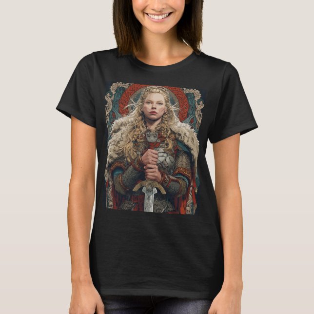 kvinnlig krigarkvinnlig viking  t shirt (Framsida)