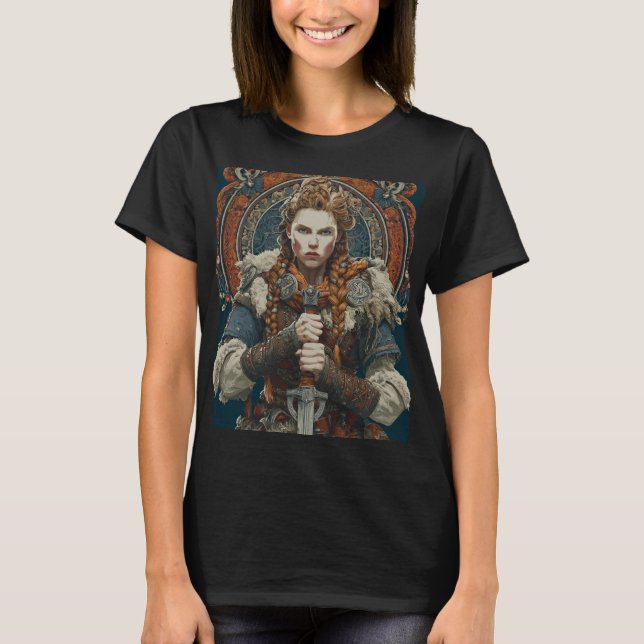 kvinnlig krigarkvinnlig viking  t shirt (Framsida)