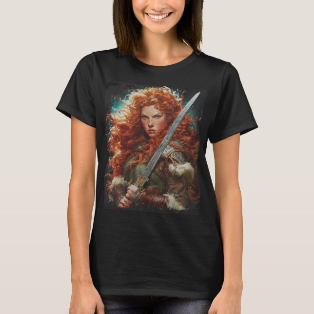 kvinnlig krigarkvinnlig viking  t shirt (Framsida)