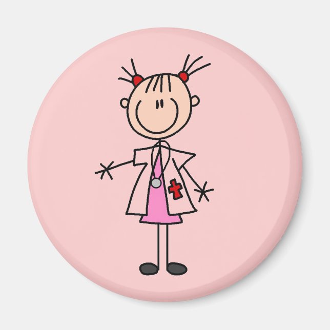 Kvinnlig läkare pinnhandsfigur magnet (Framsidan)
