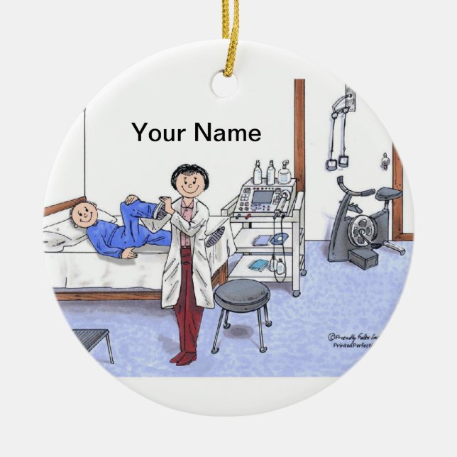 Kvinnlig läkarundersökningterapeut - julgransprydnad keramik (Framsidan)