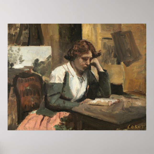 Kvinnlig läsning - Jean-Baptiste - Corot Fine Art Poster (Framsidan)