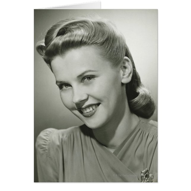 Kvinnlig leende 2 hälsningskort (Framsidan)