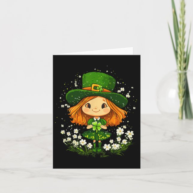 Kvinnlig Leprechaun Shamrock Flickor St Patricks D Kort (Framsida)