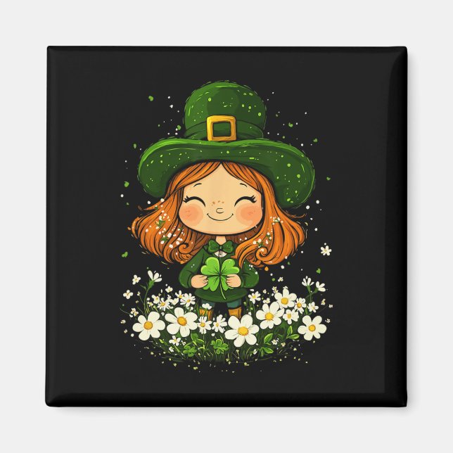 Kvinnlig Leprechaun Shamrock Flickor St Patricks D Magnet (Framsidan)