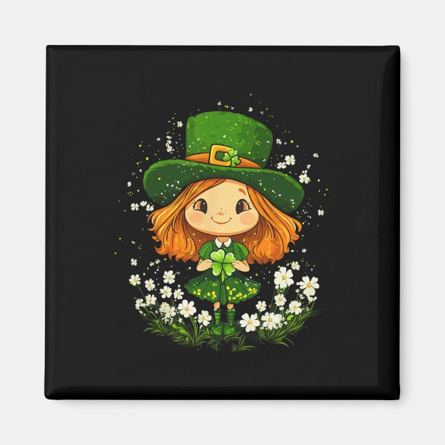 Kvinnlig Leprechaun Shamrock Flickor St Patricks D Magnet (Framsidan)