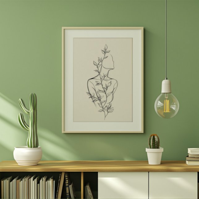 Kvinnlig Linje Konst Porträtt | Botanisk Minimalis Canvastryck (Skapare uppladdad)