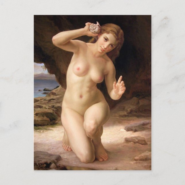 Kvinnlig med Snäcka - Bouguereau Vykort (Framsida)