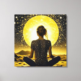 Kvinnlig meditation under Måne Celestial Canvastryck