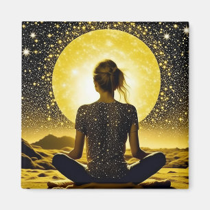 Kvinnlig meditation under Måne Celestial Magnet