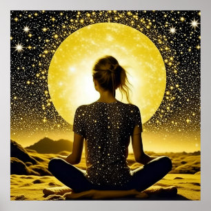 Kvinnlig meditation under Måne Celestial Poster