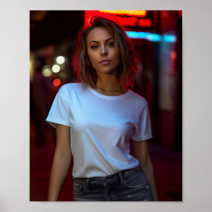 Kvinnlig modell med blankt vit Gildan t-shirt Poster