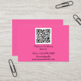 Kvinnlig Nail Art QR-kodskannerbar Neon-Rosa Visitkort