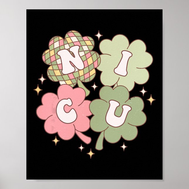 Kvinnlig Nicu Sjuksköterska St Patrick's Day Neona Poster (Framsidan)