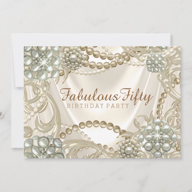Kvinnlig pärl födelsedagsfest inbjudningar (Framsida)