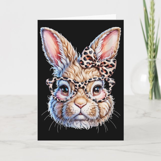 Kvinnlig påskharen med leopardbåge och gles V-hals Kort (Framsida)