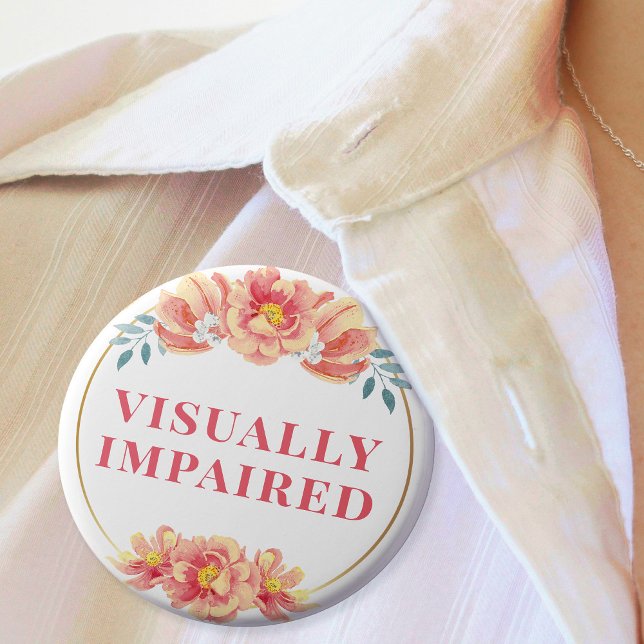 Kvinnlig Peach Ros Blommig Synskadad Knapp (Feminine Peach Rose Floral Visually Impaired Button)