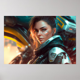 Kvinnlig pilot i en framtida stad Poster