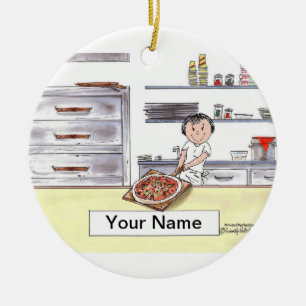 Kvinnlig Pizzatillverkare - Julgransprydnad Keramik