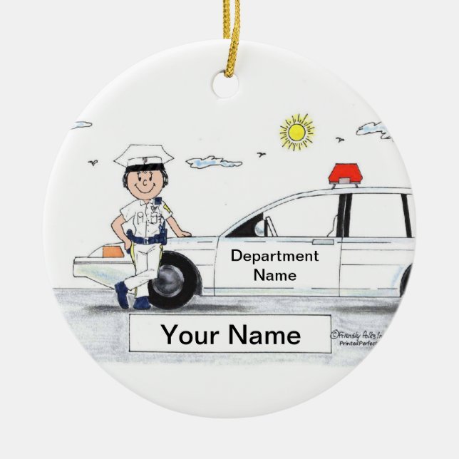 Kvinnlig polis - julgransprydnad keramik (Framsidan)