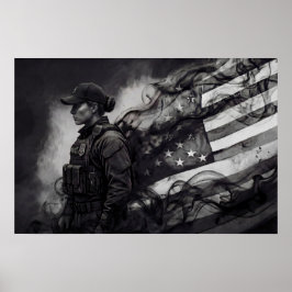Kvinnlig polis patriotisk lag- och ordningstribut poster