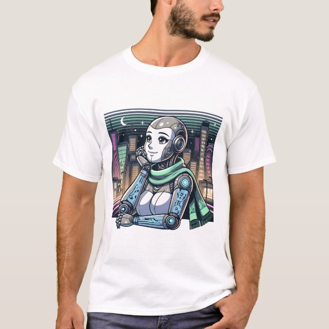 Kvinnlig robot med halsduk t shirt (Framsida)