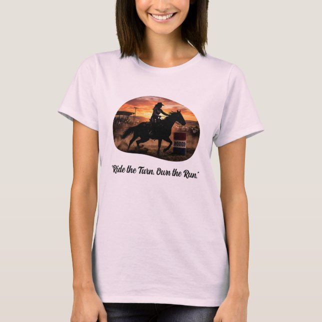 Kvinnlig Rodeo-Tonne Lopp Ryttare T Shirt (Framsida)