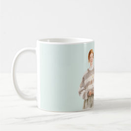 Kvinnlig rödhårig tröja ljus kaffemugg