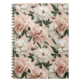 Kvinnlig Rodnad Peony Vit Blommig Mönster Anteckningsbok