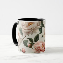 Kvinnlig Rodnad Peony Vit Blommig Mönster Mugg