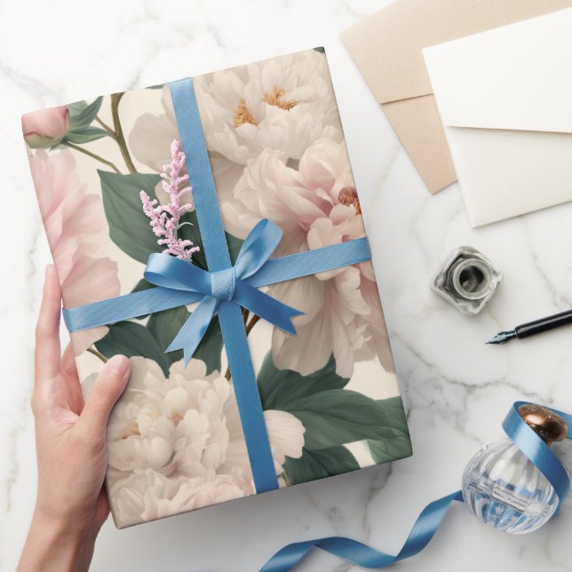 Kvinnlig Rodnad Peony Vit Blommig Mönster Presentpapper (Gifting)