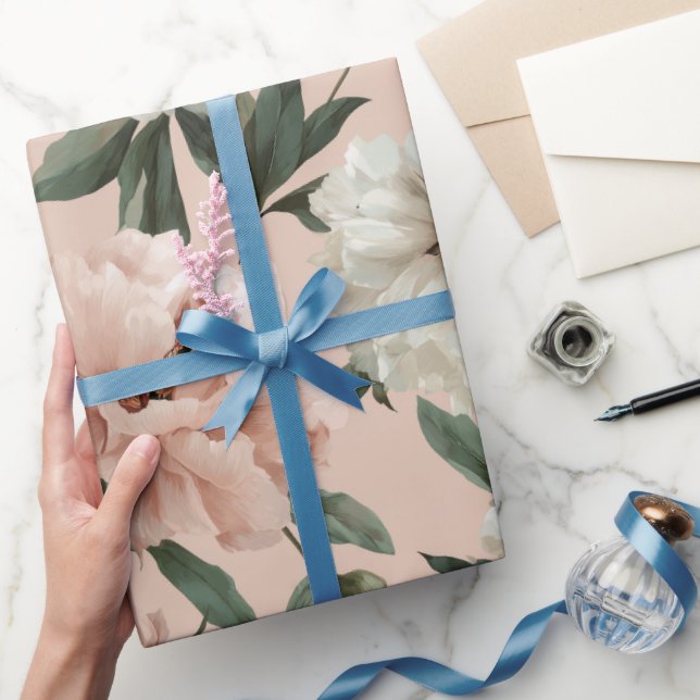 Kvinnlig Rodnad Peony Vit Blommig Mönster Presentpapper (Gifting)