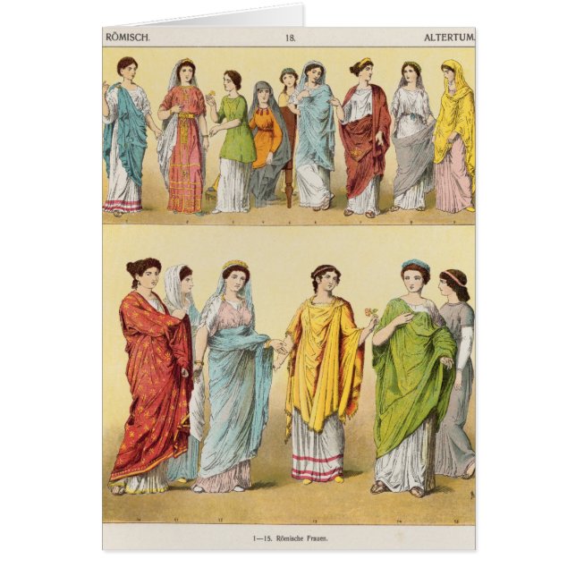 Kvinnlig romersk klänning hälsningskort (Framsidan)