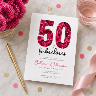 Kvinnlig Rosa Blommig 50 och Fantastisk Födelsedag Inbjudningar