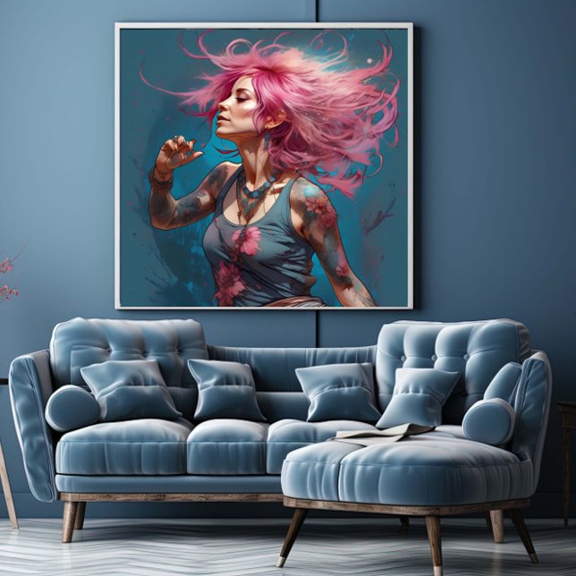 Kvinnlig rosa hårtatueringsfri dans poster (Skapare uppladdad)