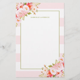 Kvinnlig rosarand- och pionbrevpapper brevpapper