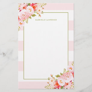 Kvinnlig rosarand- och pionbrevpapper brevpapper