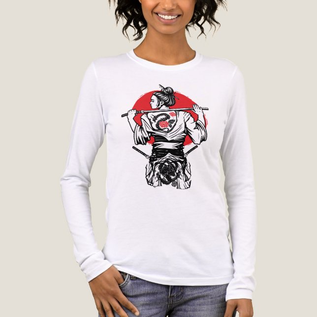 Kvinnlig Samurajkrigare – Drakrosen Tatuering Japa T Shirt (Framsida)