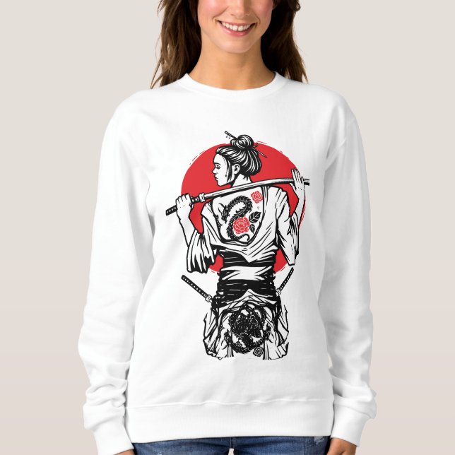 Kvinnlig Samurajkrigare – Drakrosen Tatuering Japa T Shirt (Framsida)